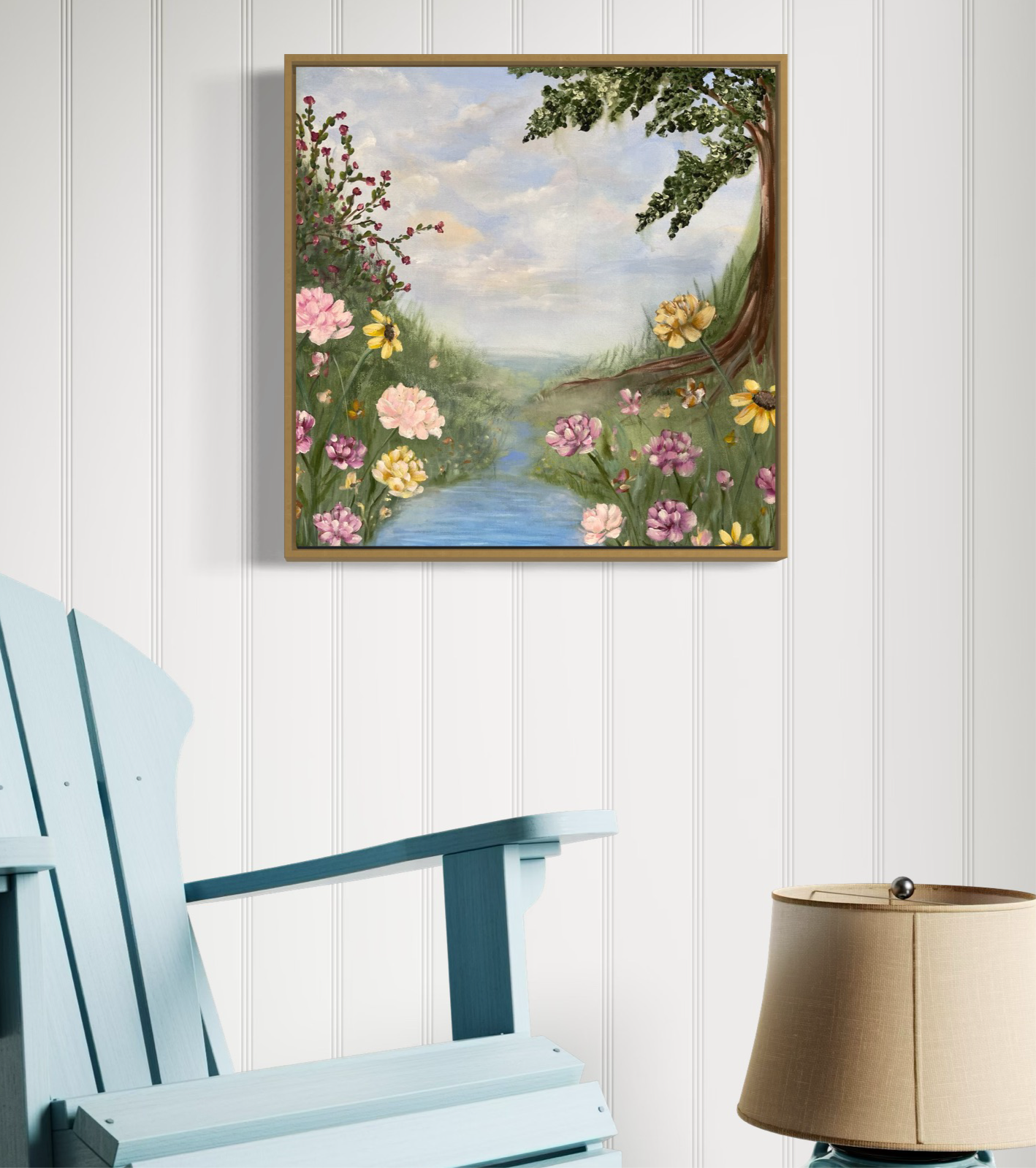 “Still Waters” Framed 24x24 Original Mixed Media on Canvas