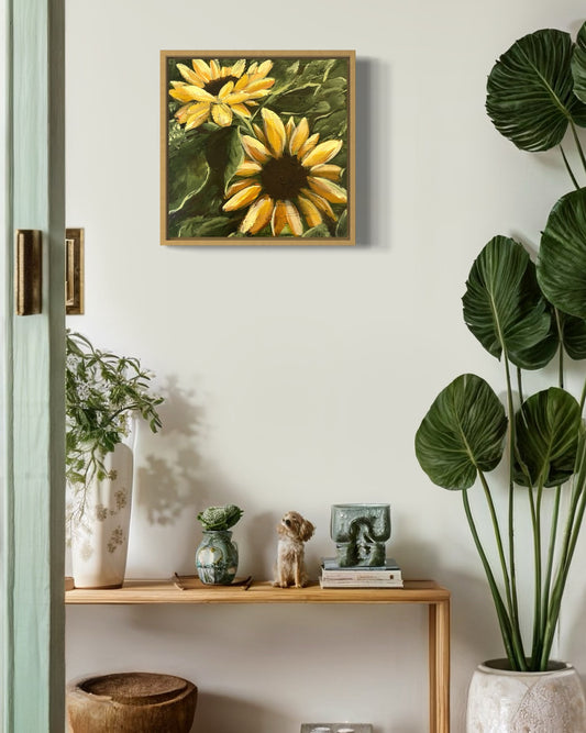 “Hello Sunshine” 12x12 Framed Original Acrylic on Canvas