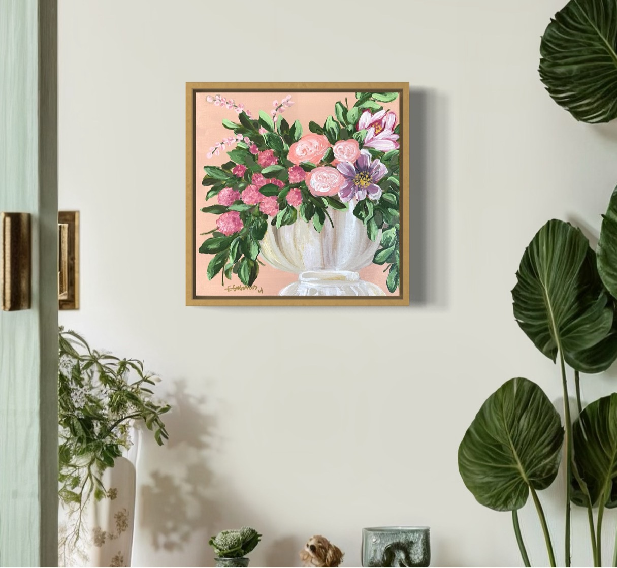 “Pink Passion” 12x12 Framed Original Acrylic on Canvas