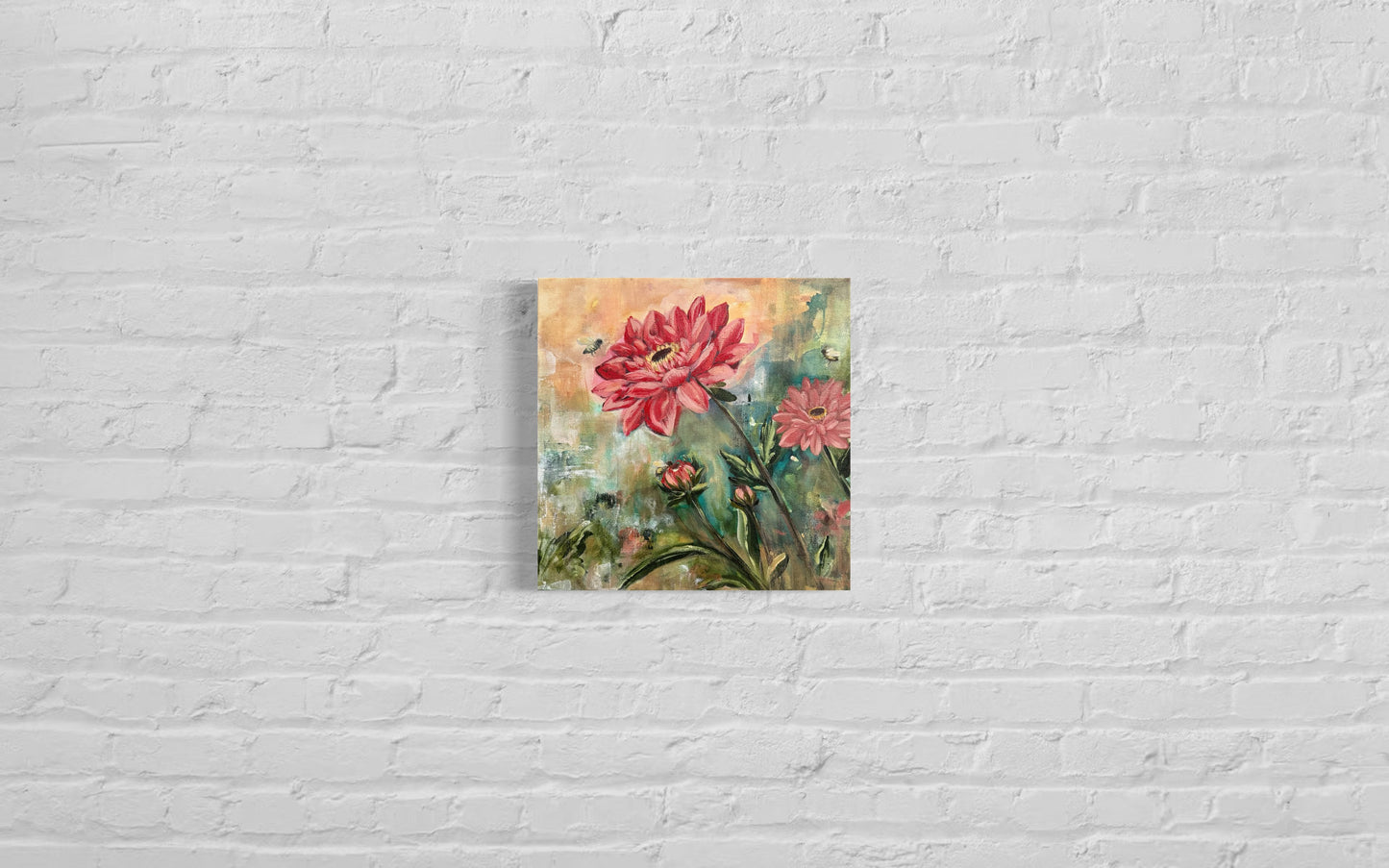 “Dahlias Hum” – 14x14 Original Acrylic Painting on Canvas
