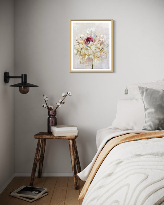 “Sacred Bloom” – Framed Original 16x20 Oil Painting of a White Peony| Floral Art