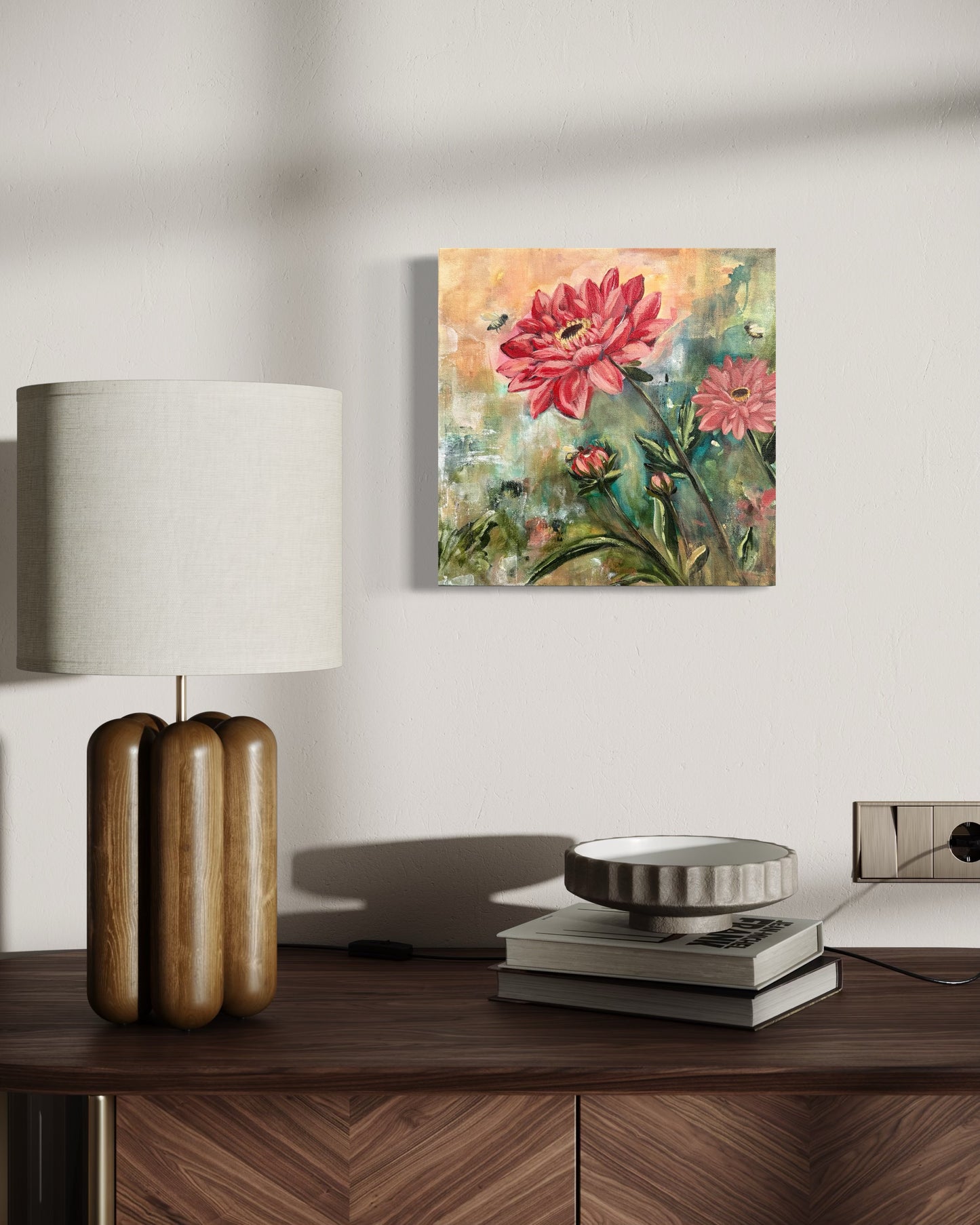 “Dahlias Hum” – 14x14 Original Acrylic Painting on Canvas