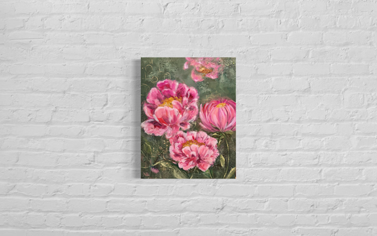 Peonies in Reverie– 16X20 inch Original Mixed Media on Canvas
