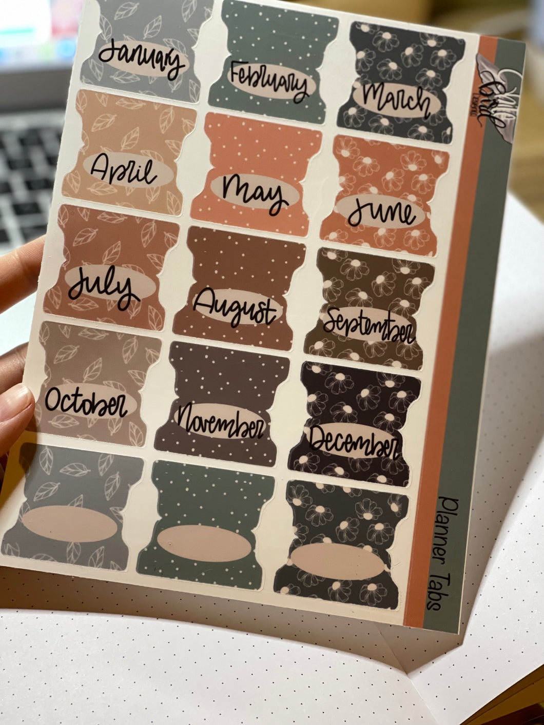Planner Tabs| Neutral Monthly Tabs| Sticker Tabs