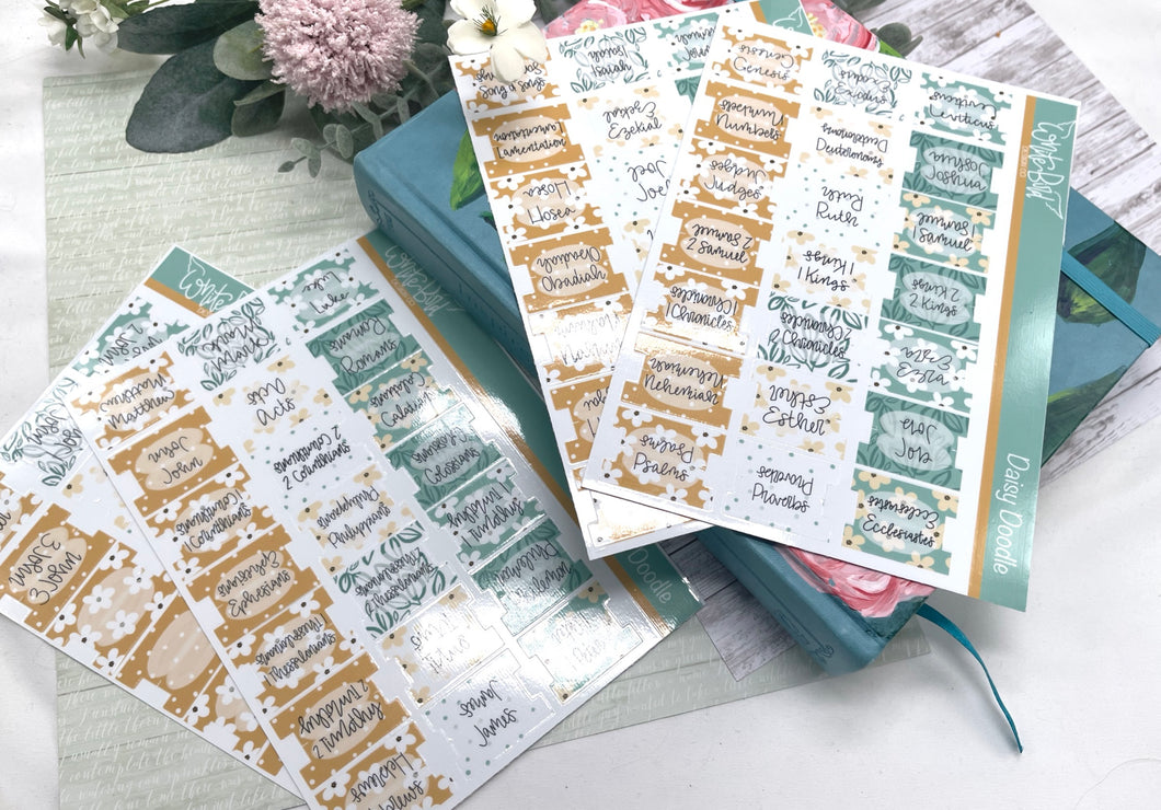 Daisy Doodle Bible tabs |Laminated Vinyl Sticker Tabs| Old Testament| New Testament