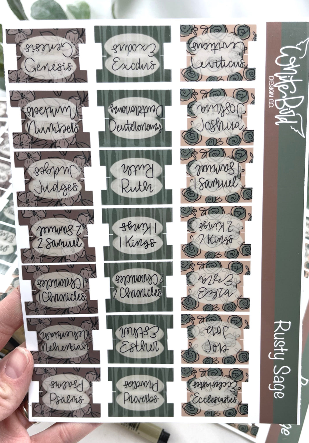 Rusty Sage Bible tabs |Laminated Vinyl Sticker Tabs| Old Testament| New Testament